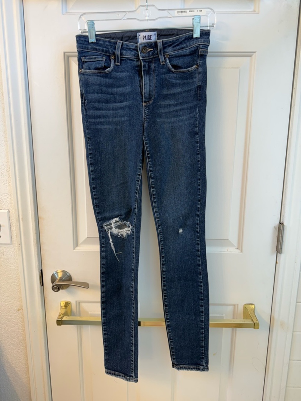 PAIGE Dark Blue Ripped Skinny Jeans